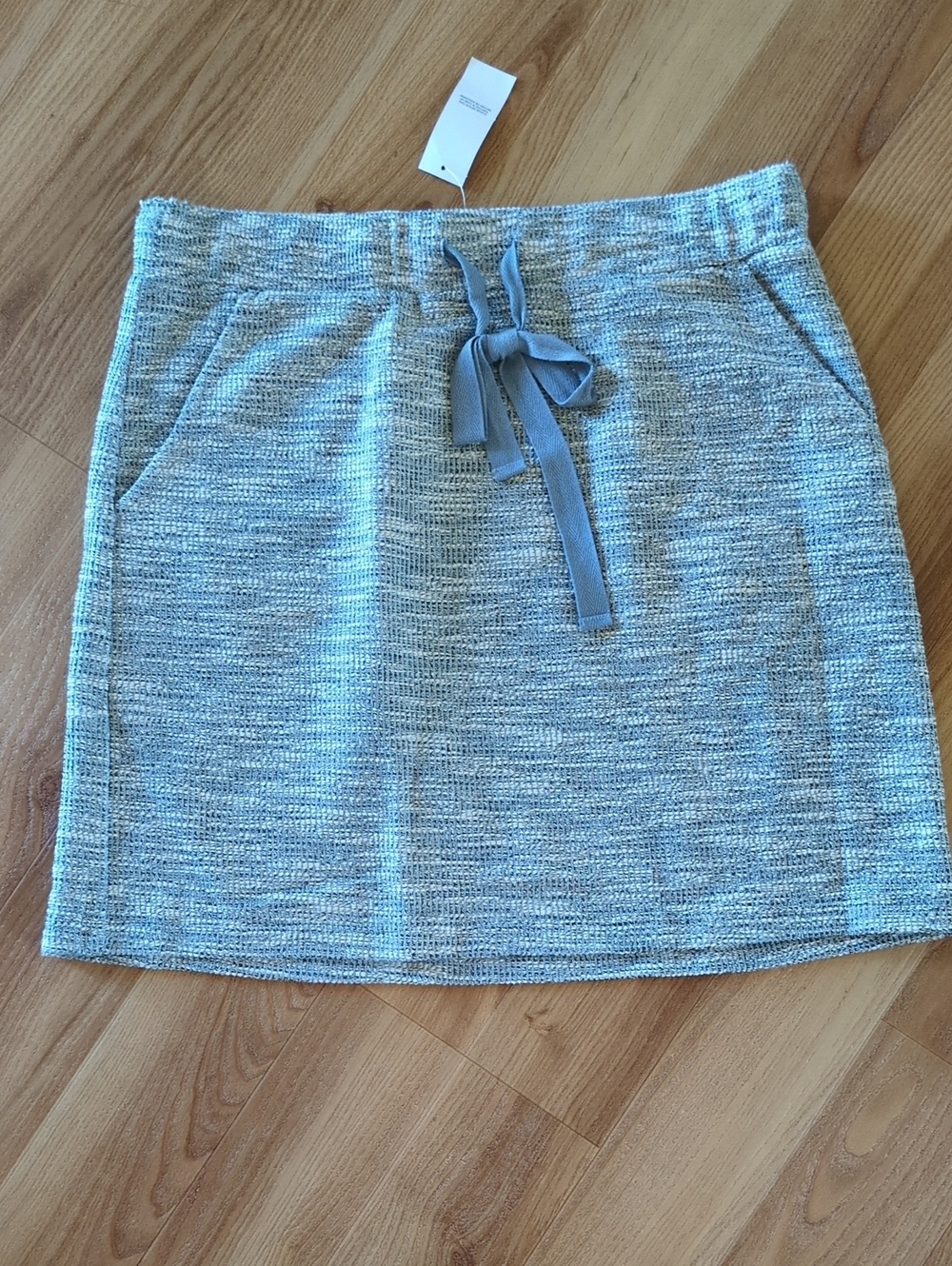 LOFT Light Gray Knit Drawstring Mini Skirt